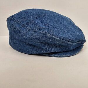 Vintage Men's Blue Denim Jean Newsboy Flat Hat Cap Made in USA Size Medium 7 1/8